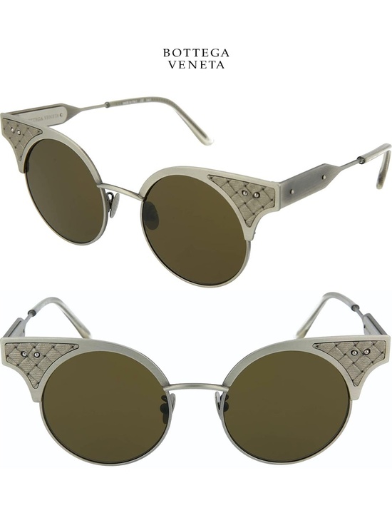 BOTTEGA VENETA BV0113S 002 SILVER METAL BROWN ROUNDED CAT EYE SUNGLASSES. 49 mm main image 12